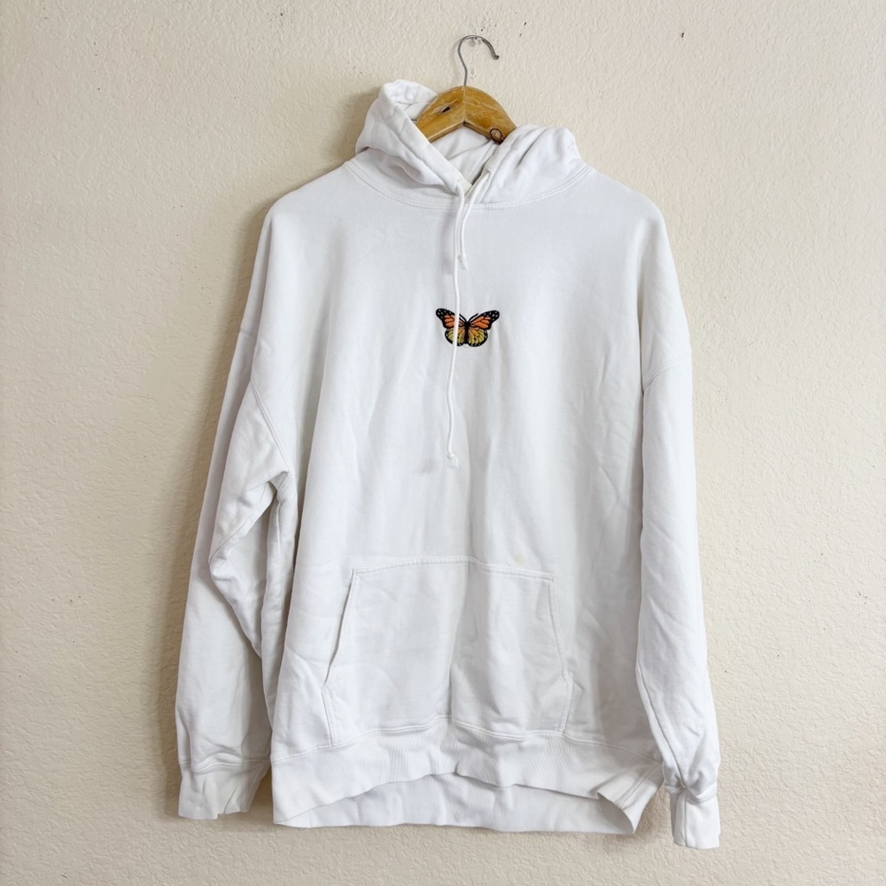 Brandy Melville White Hoodie with Butterfly Embroidery